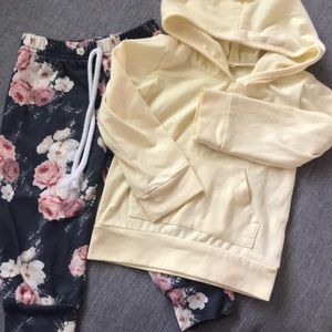 Yellow hoodie with floral pants